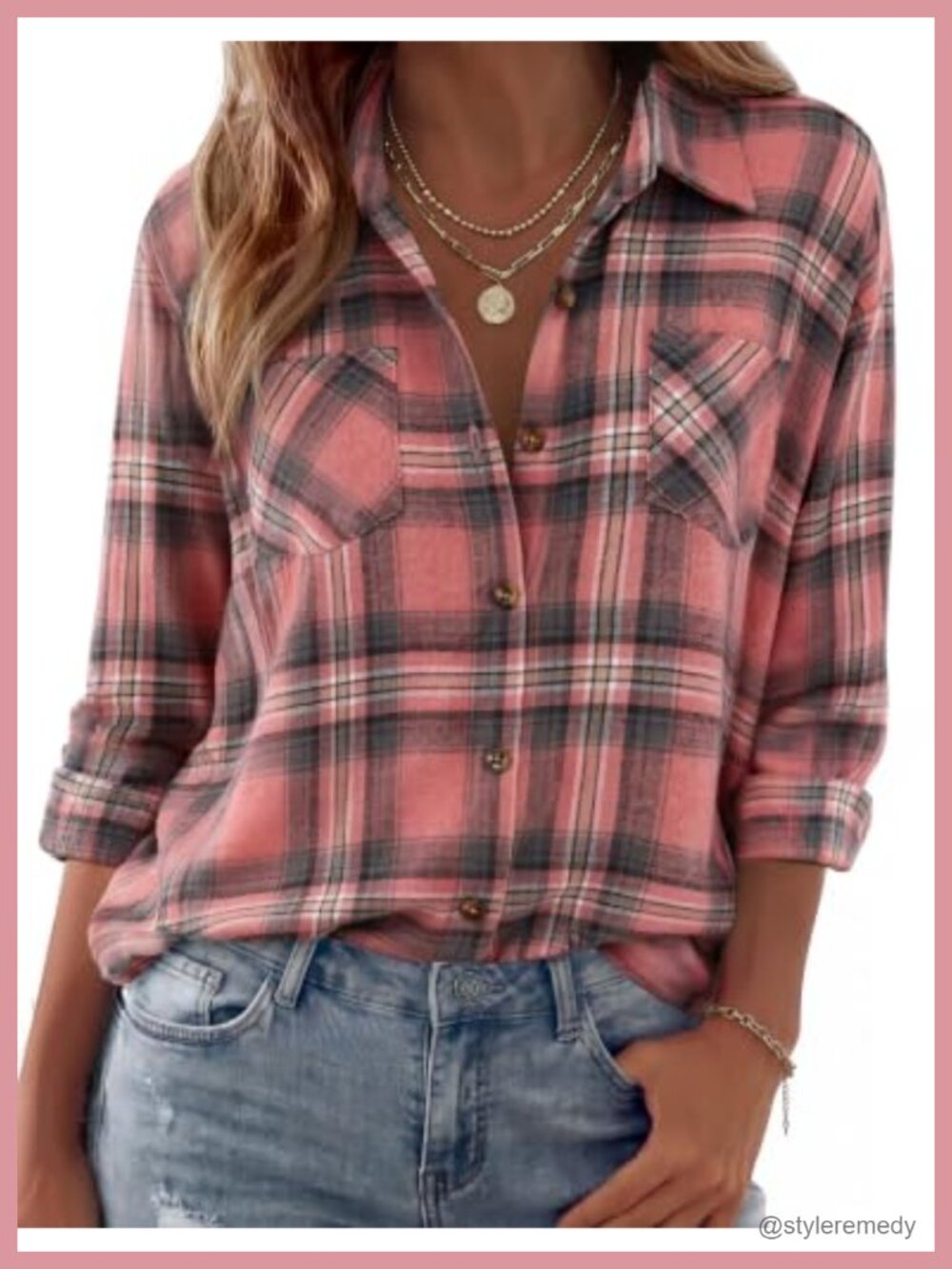 Women's Plaid Flannel Button Down Shirt Long Sleeve Casual Fall Top